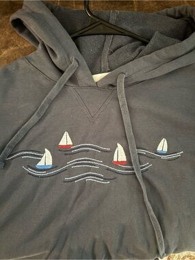 Mia & Tess Women's Navy Hoodie with Embroidered Sailboat Motif